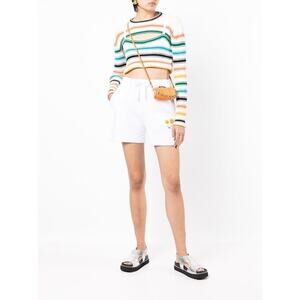 JOSHUA Women's Smiley Face Print white Shorts Sz L Drawstring Waist Made Italy